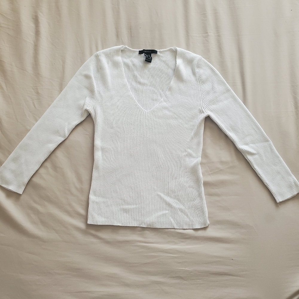 Forever 21 White V-Neck Top
